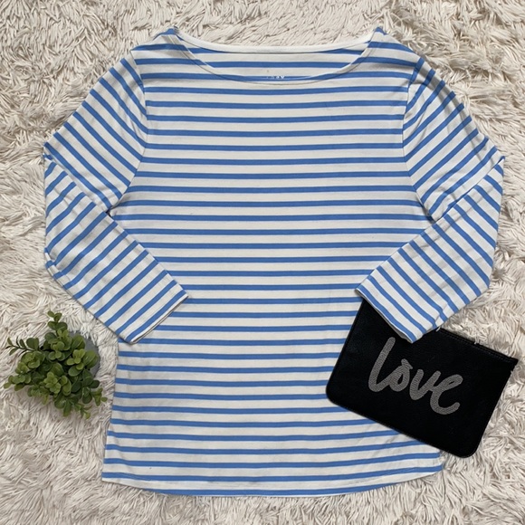 A New Day 3/4 Sleeve Stripe Top 💗 White & Blue - Picture 3 of 12